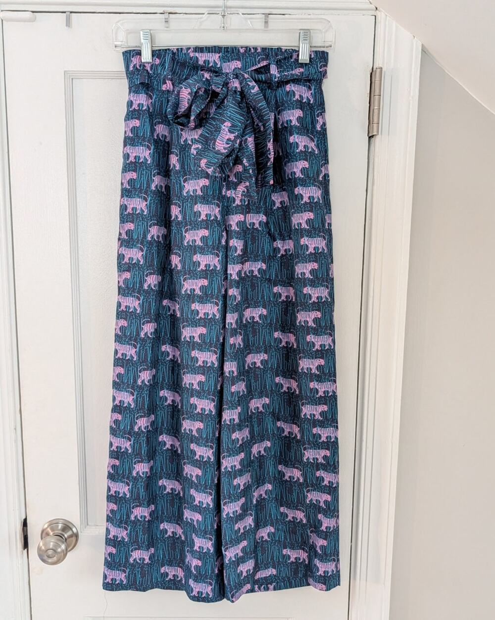 J. CREW Silk Wide Leg Pants in Bengal Tiger Print Belted/Cropped 00P 00 Petite